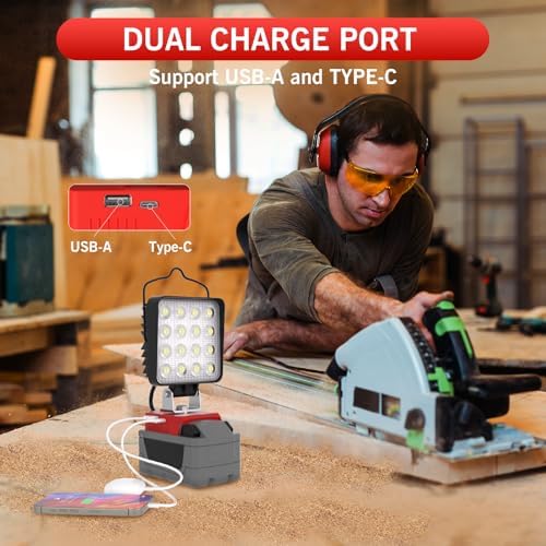 2 Pcs Cordless LED Work Light for Milwaukee m18 18v Battery, 132W 13200LM Battery Light for Milwaukee 18v Tools, Fathers Day Gift,Flood Lighting with USB & Type-C Charging Port,Low Voltage Protection - Image 4