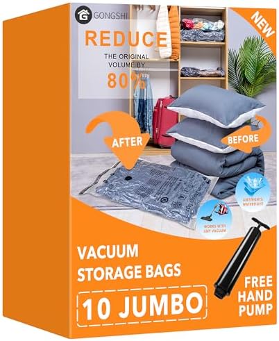 GONGSHI Vacuum Storage Bags for Clothing, 10-Pack, Jumbo by GONGSHI