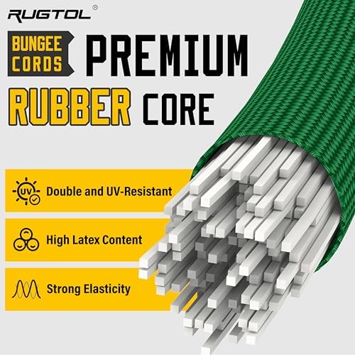 Bungee Cords with Hooks, 48 Inch Adjustable Green Bungee Cords with Carabiner Heavy Duty Outdoor, 8mm Thick Easy to Adjust Bungee Rope UV Resistant for Truck Bed, Bike Rack, Trash Can, Moving, 6 Pack - Image 3