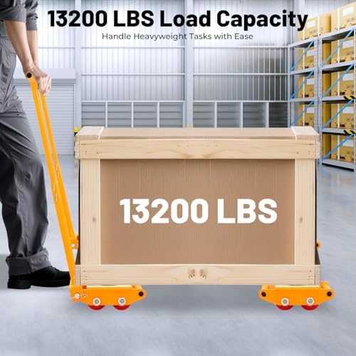 4PCS Machinery Skates with 2 Steering Handles, Heavy Duty Machinery Skates Dolly Machinery Moving Skate 360°Rotation Machine Dolly Skate Machinery Mover Skate for Industrial Moving Equipment, Yellow - Image 3