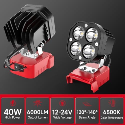 2 Packs Azocek LED Work Light Compatible with Mil-wau-kee 18V Battery - Image 3