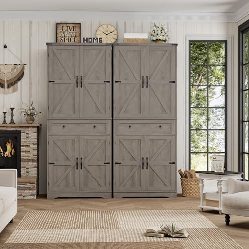 HOSTACK Kitchen Pantry Storage Cabinet, Farmhouse Pantry Cabinet, Ash Gray - Image 4