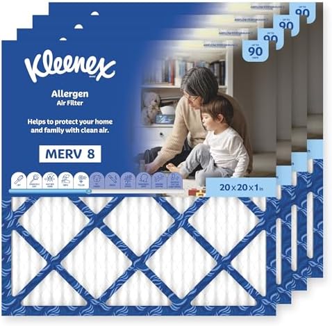 Kleenex Allergen Air Filter 20x20x1 Inches - 8 MERV RATING (4-Pack) by Kleenex%C2%AE