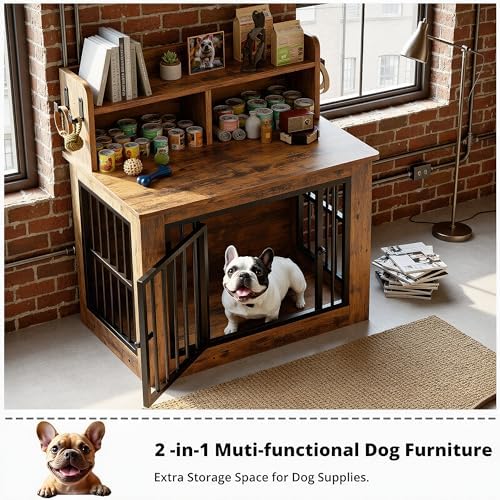 IRONCK 33.4" Small Dog Crate Furniture with Storage Hooks - Image 4