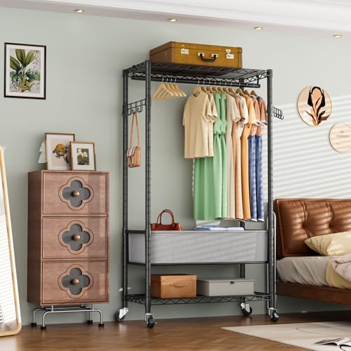 Golpart Heavy Duty Rolling Clothes Rack Wheels Portable Metal Garment Rack - Image 2
