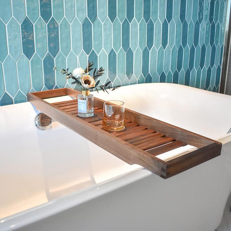 Walnut Bath Caddy Tray with Tablet Holder and Book Stand Luxury Bathroom Accessory Rack for a Relaxing Bath Experience (70 * 22cm) - Image 4