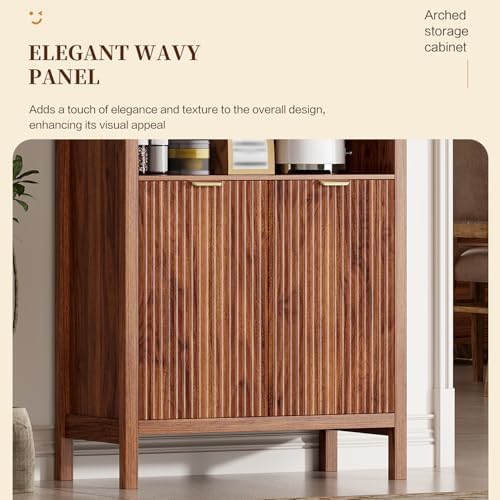 Ieejdn 71" Tall Arched Kitchen Pantry,Modern Fluted Wood Storage Cabinet with Doors,Adjustable Shelves,Organizer, Versatile Cupboard for Kitchen,Living Room,Dining Room,Bathroom,Walnut3 - Image 5