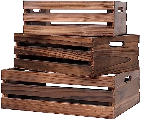 Wood Crates For Storage,Decorative Vintage Brown Wooden Crates For Display by SENRYEE