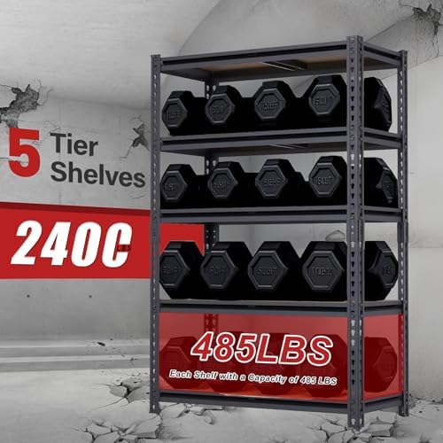 Storage Shelving Unit, 5 Tier Garage ShelvesHeavy Duty, Adjustable Metal Shelving Unit,2400LBS Black forPantry, Basement, Warehouse, Kitchen, Pantry and Closet,72" H - Image 6