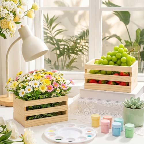 Goaste 6 Pack Small Wooden Crates, 6.5" x 4" x 3.5" Unfinished Rustic Wood Storage Boxes, Ventilated Mini Decorative DIY Craft Baskets for Farmhouse Kitchen Bath Office Display, Jewelry Toys Storage - Image 7