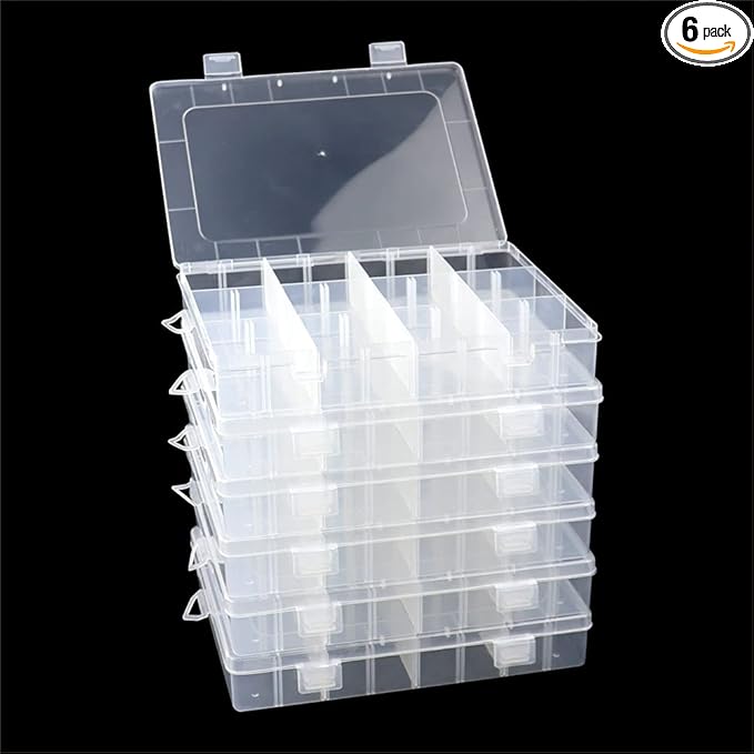 6 Pack Organizer Box with Parkical Adjustable Dividers, 12 Grids Plastic by Tellyouwin