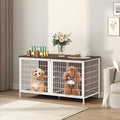 MAHANCRIS Dog Crate Furniture for 2 Dogs, 43.3" Dog Kennel with Removable Divider, Heavy Sturdy Dog Furniture Style Double Cage for Small Medium Dogs, Indoor Pet House End Table, White and Walnut by MAHANCRIS