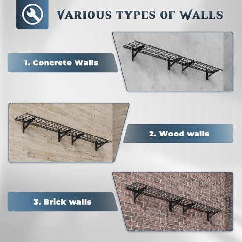 Jusgym 2 Pack Wall Mounted Garage Shelving, 1x4ft, 700lbs Integrated Grid - Image 3
