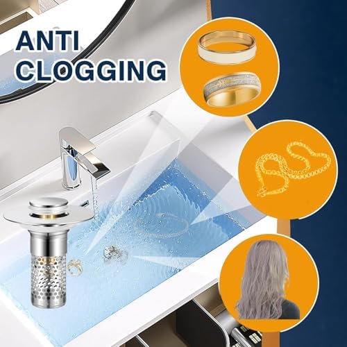 Bathroom Sink Drain Strainer 2 Pack,Bathroom Sink Stopper with Pop-Up Drain and Removable Hair Catcher, Stainless Steel Filter Basket, Fits Standard US Bathroom Sinks - Image 6