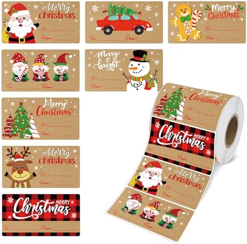 500 PCS Vintage Christmas Gift Tags,Christmas Name Tags Stickers Roll, Self-Adhesive Christmas Labels for Presents Boxes, Gift Bags,Xmas Holiday Wrapping Paper Christmas Decorations by Siawoy