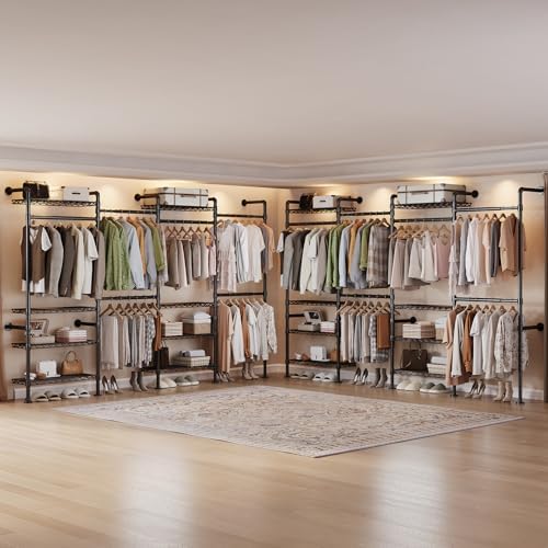 4-Bay Wall-Mounted Closet System, Expandable Industrial Pipe Clothing Racks - Image 3