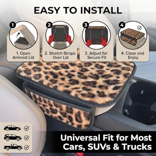 Fluffy Leopard Car Center Console Cover,Brown - Image 5