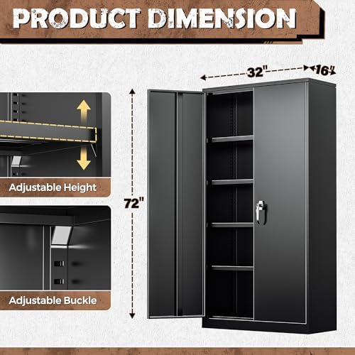 INTERGREAT Metal Storage Cabinet, 72” H Storage Cabinet with Doors and Adjustable Shelves for Office, Home, Garage, Pantry (Assembly Required, Black) - Image 3