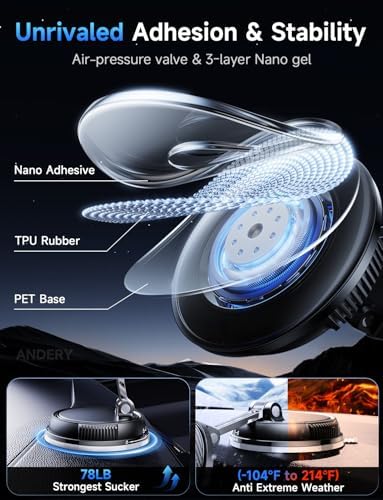 ANDERY Only for iPhone Magsafe Car Mount Charger [15W Fast Wireless Charge, 78+LBS Strong Suction & 2400gf Magnetic] 360° Adjustable Car Phone Holder, Phone Holders for Your Car Dash Accents Accessory - Image 4