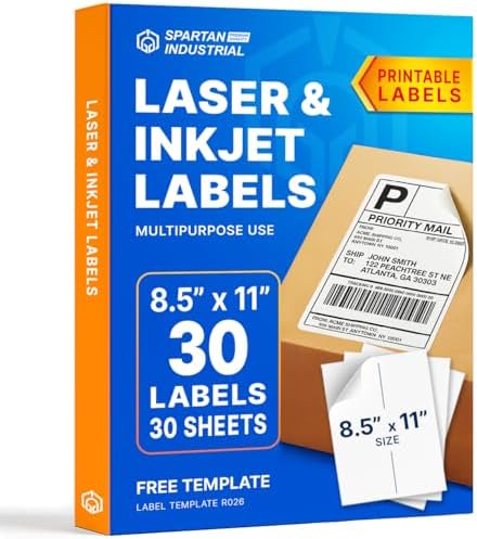 8.5" X 11" Matte White Full Sheet Labels (30 Sheets, 30 Stickers) by SpartanIndustrial