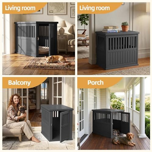 29.65 Inch Small Dog Crate Furniture, Black - Image 3