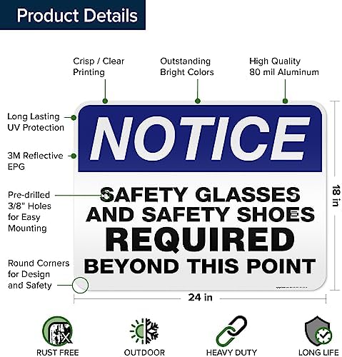 Safety Glasses and Safety Shoes Required Beyond This Point Sign, 18x24 - Image 6