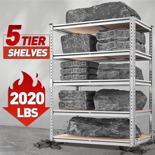 REIBII 2020LBS Garage Shelving Heavy Duty Metal Shelving 5 Tier Storage Shelves, Garage Shelves for Basement, Warehouse, Pantry, Closet, Kitchen, 72" H x 36" W x 16" D, Galvanized, 2 Pack - Image 4