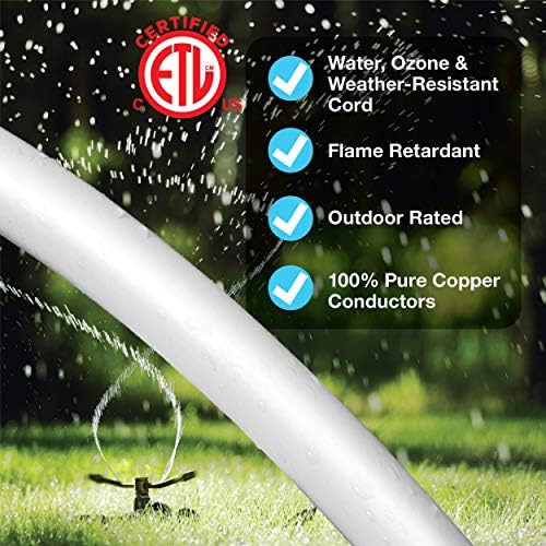 Clear Power 15 ft (2-Pack) Indoor/Outdoor Extension Cord 16/3 SJTW, White, Water, Weather Resistant & Flame Retardant, 3 Prong Grounded Plug, CP10206X2 - Image 6