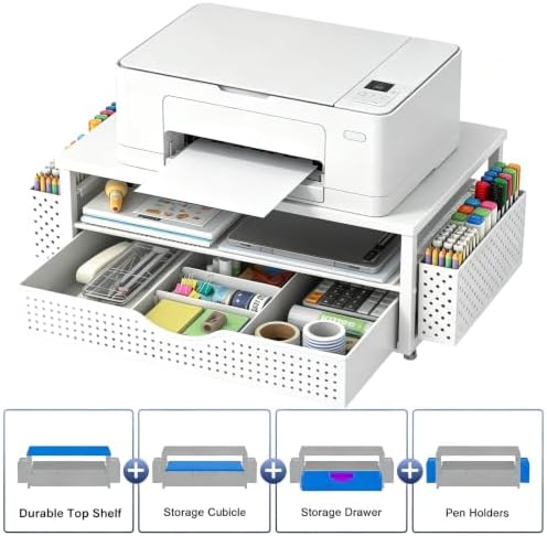 Spacrea Desk Organizers and Accessories, Printer Stand with Storage, White - Image 2