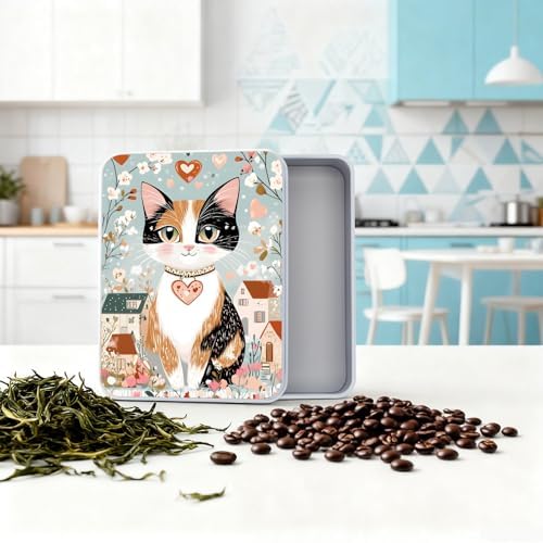 Small Metal Tins Box With Lid, Calico Cat Heart Village - Image 5