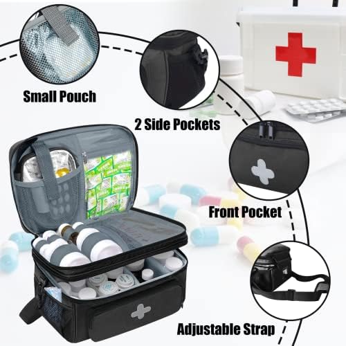 GDNasist Medicine Storage Bag, Medical Bag Pill Bottle Organizer for Emergency, Medicine Box Empty with Small Portable Pouch, First Aid Box for Travel and Home Storage - Image 2