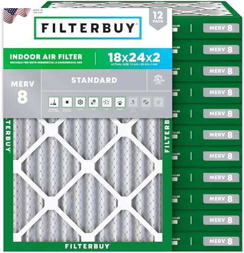 Filterbuy 18x24x2 Air Filter MERV 8 Dust & Allergy Defense (12-Pack) by Filterbuy