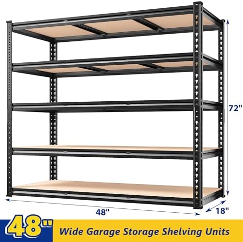 REIBII 3000LBS Garage Shelving for Warehouse, 5 Tier Heavy Duty Shelving (Pack of 2) - Image 3