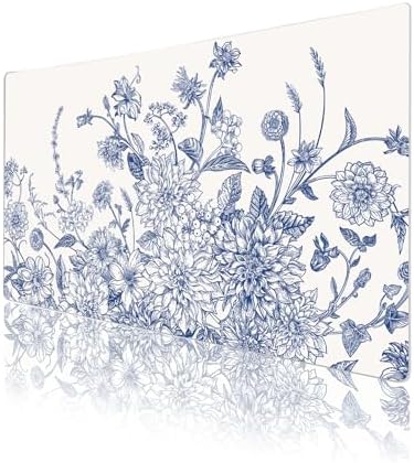 Faux Leather Large Mouse Pad, Office Desk Mat, 23.6"x13.8", Blue Flowers - Image 5