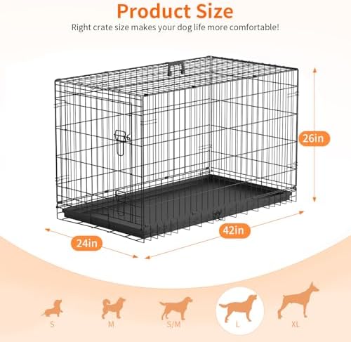 FDW | 42" Foldable Metal Dog Crate | Dark Black | Cage for Medium Dogs - Image 6