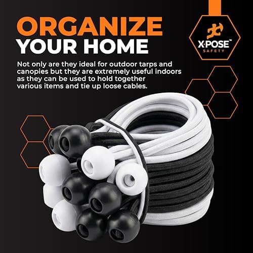 Xpose Safety Bungee Ball Cords 11" 25 Pack Heavy Duty Assorted Colors Black and White Stretch Rope with Ball Ties for Canopies, Tarps, Walls, Cable Organization - Image 7