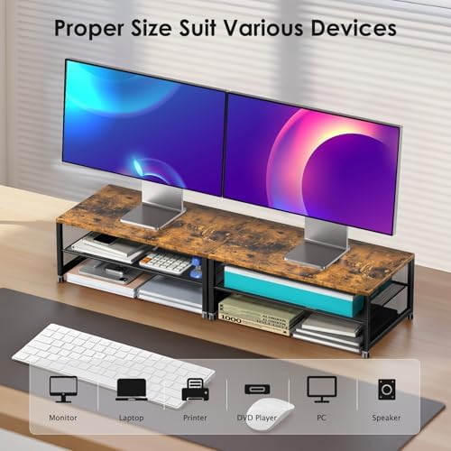 ECOLOVI 2-Tier Computer Monitor Stand Riser, Printer & Laptop Stand, Office Desk Accessories, Workspace Desk Organizer for Home Office Supplies, Brown - Image 4