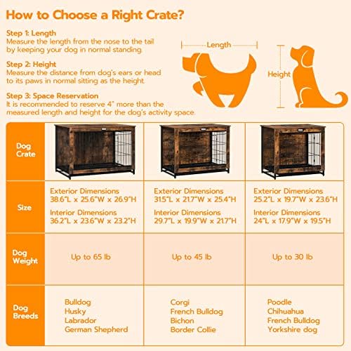 HOOBRO Dog Crate Furniture, 32.5" Medium Dog Kennel Indoor, Wooden Cage with Pull-Out Tray, Double Doors Pet House Side End Table for Medium/Small Dogs, Rustic Brown BF802GW03G1 - Image 6