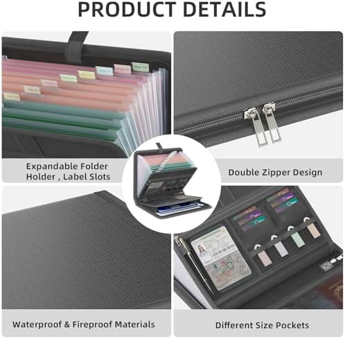 Fireproof Accordion File Organizer, Expanding File Folder with 13 Pockets - Image 3