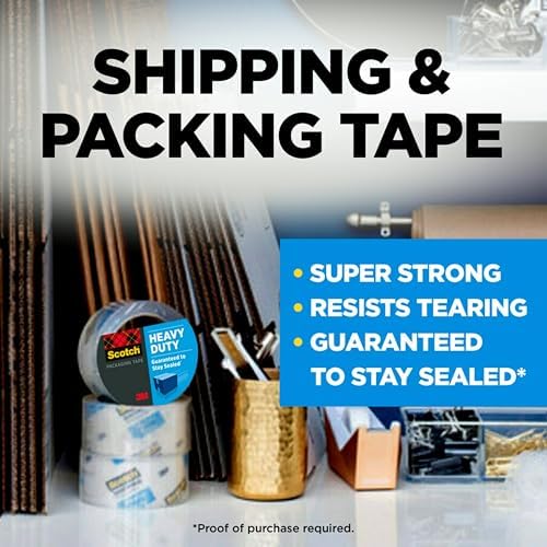 Scotch Brand Heavy Duty Shipping Packaging Tape, 1 Roll with Dispenser, 1.88" x 22.2 Yards, 1.5" Core, Great for Packing, Shipping & Moving, Clear (142) - Image 3
