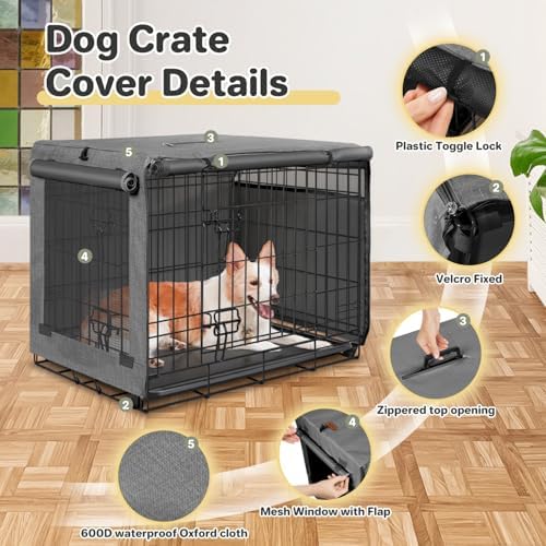 Seiyierr Dog Crate Cover - Kennel Cover Fit for 24 Inch Dog Crate, Double Door Polyester Crate Cover for Wire Dog Crate Indoor Outdoor Protection, Grey - Image 3