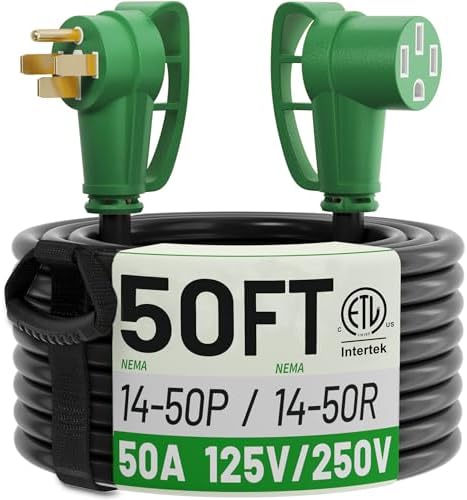 POWGRN NEMA 14-50P to 14-50R 50 FT 50 Amp RV/EV Extension Cord Outdoor by POWGRN