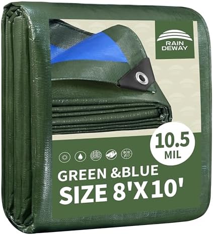 RAINDEWAY 8x10 Feet Tarps Heavy Duty Waterproof 10.5 Mil Outdoor Poly Tarp by RAINDEWAY
