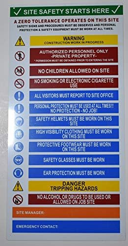 Construction Site Safety Sign - Ppe Sign (White,Aluminum Rust Free, Size 11.5X23.5 Inch,W) by GREEKPRODUCTSKORVEL