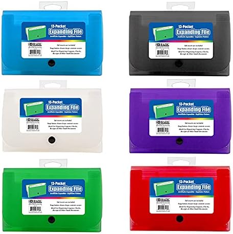 BAZIC Products 13-Pocket Poly Expanding File, Coupon/Check Size, 24-Box by BAZICProducts