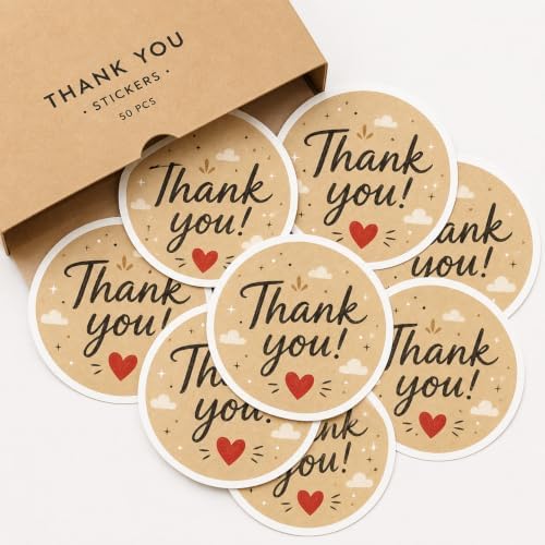 60pcs Kraft Thank You Stickers, Rustic Packaging Labels for Small Business Orders, Handmade Product Seal Stickers, Round Brown Eco Friendly Thank You Tags 2 Inch by BOZENTIM