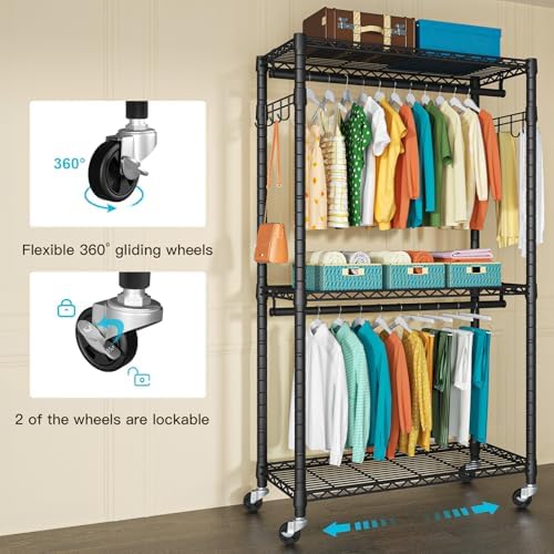 FUTASSI P1 Heavy Duty Garment Rack, Rolling Closet Organizer with Wheels - Image 5