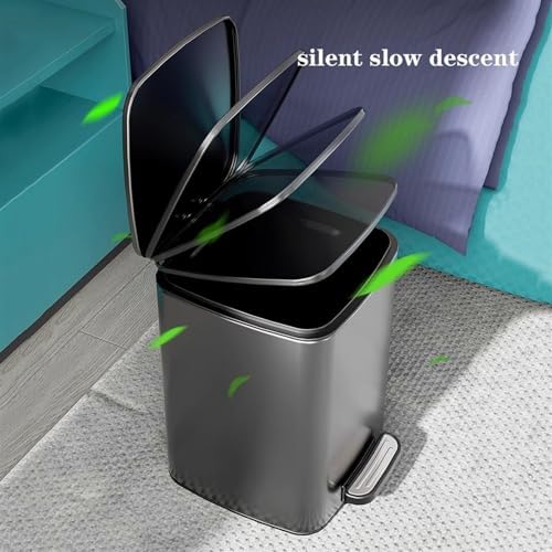 Stylish Stainless Steel Step Trash Can with Soft Close Lid for Kitchen Bathroom Living Room 15L Elegant Gold Square Waste Bin - Image 5