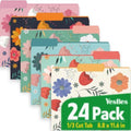 24 Pack Decorative File Folders, 1/3 Cut Tab Floral Colored Folders Letter Size 8.8 x 11.6 Inch, Assorted 6 Styles Filing Folder for Office School Business by YesBes