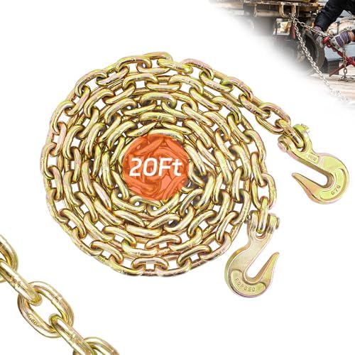 Transport Binder Chain 3/8 Inch x 20 Foot | Safety/Binder Chain with Clevis Grab Hooks 7100 lbs WLLHeavy Duty Chain for Transporting,Towing,Tie Down and Binding Equipment (3/8'' x 20FT,Yellow Zinc) by TOYO